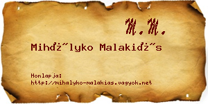Mihályko Malakiás névjegykártya